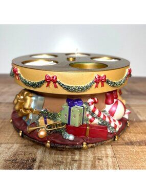 Partylite 2005 Gold Christmas Carousel Tealight Candle Holder, Music Box